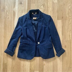 Tory Burch | navy fitted cotton blazer with gold hardware